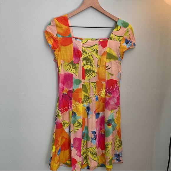 FARM Rio Brazil Vibrant Yellow Orange Tropical Soft Cotton Colorful Mini Dress S - Picture 3 of 12